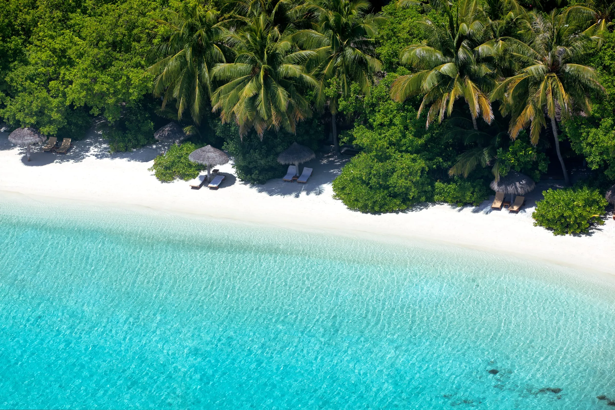White sand beach and lagoon from above
