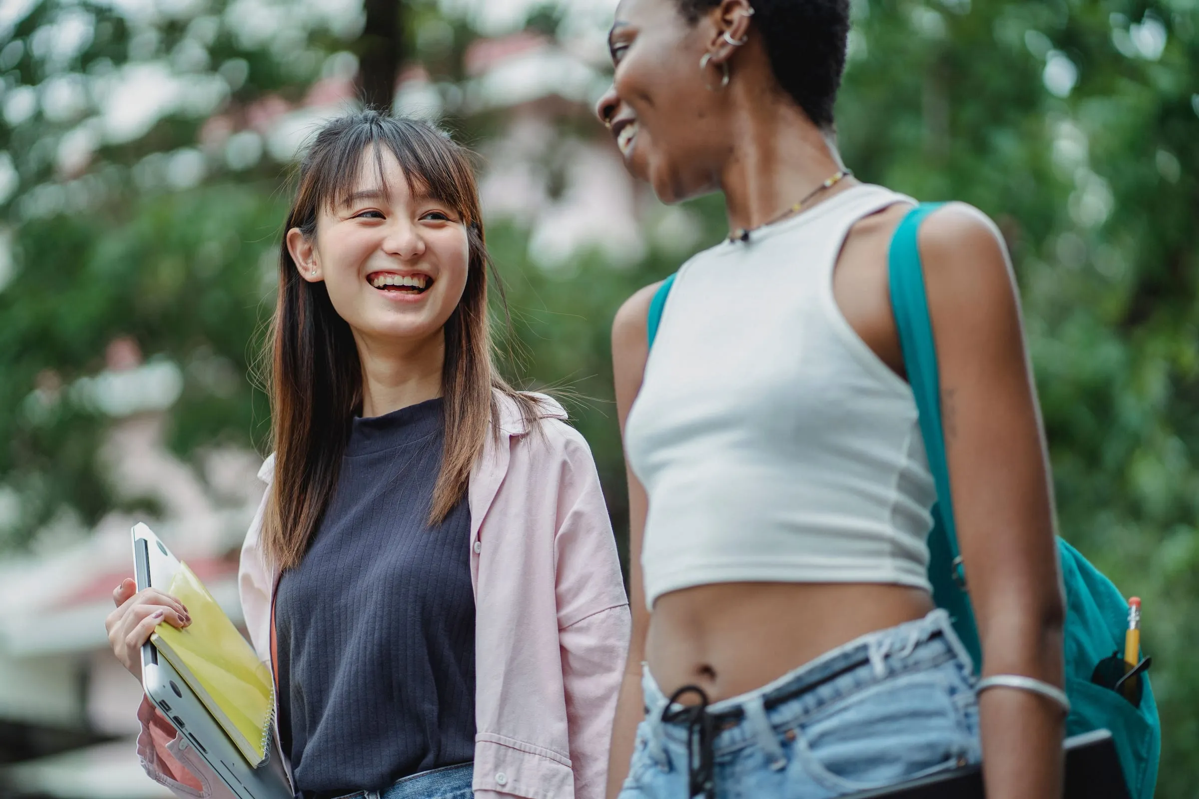 Two students chatting between classes