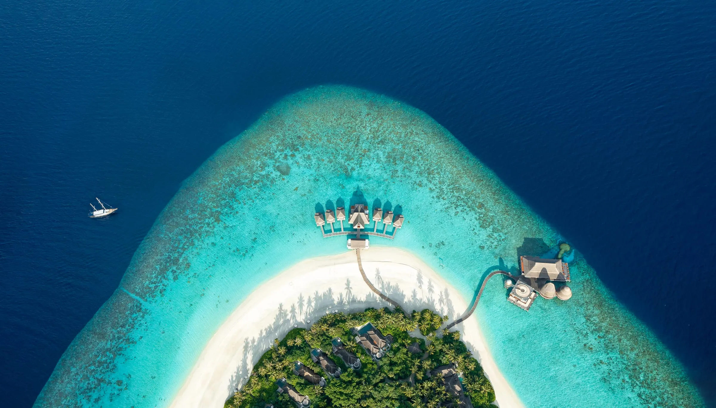 Maldives resort island from above