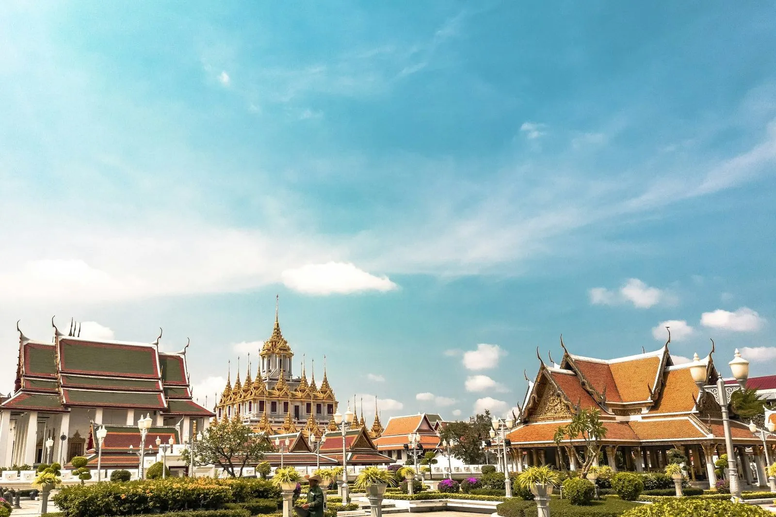 Temples in Bangkok under a blue sky